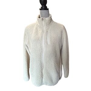 Eddie Bauer Womens Fleece Jacket Cream Full Zip Mock Neck Size M